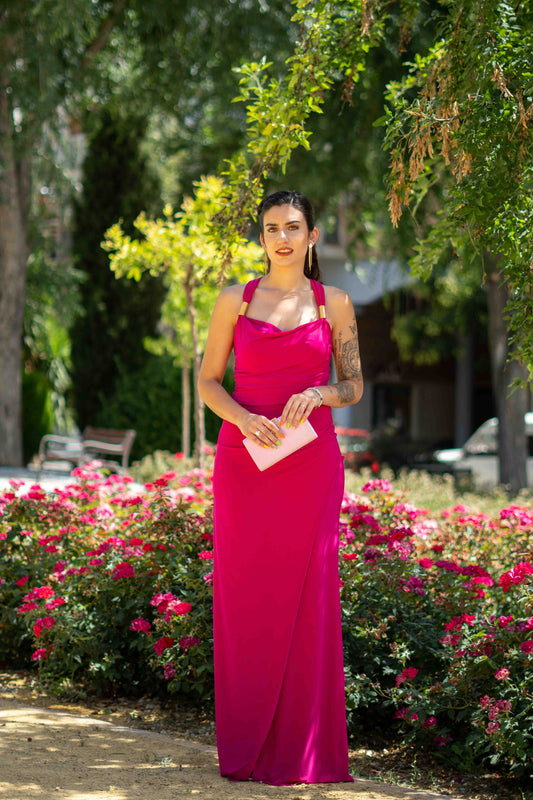 Vestido drapeado fucsia