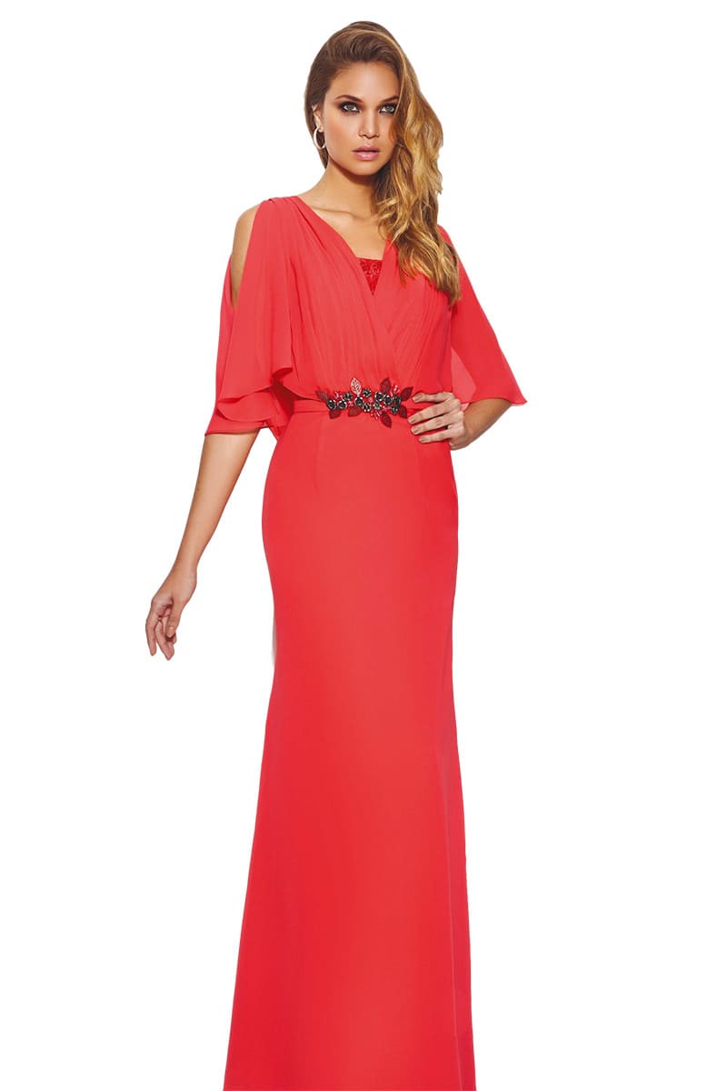 vestido coral mangas murciélago